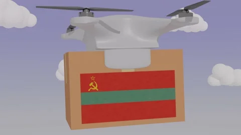 Drone delivering a package with the flag of  - Transnistria Stock Footage 233910196