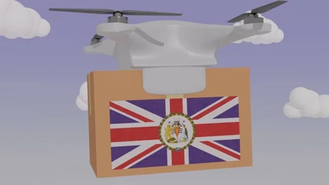 Drone delivering a package with the flag of  - Vanuatu Stock Footage 233910278