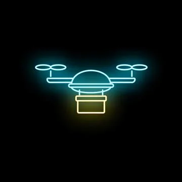 Drone delivering package icon with glowing neon effect 스톡 일러스트
