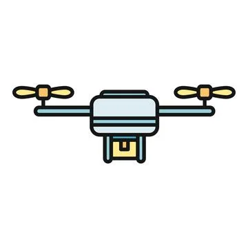 Drone delivering package icon showing aerial logistics service 스톡 일러스트