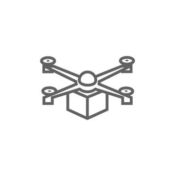 Drone delivering package line icon 스톡 일러스트