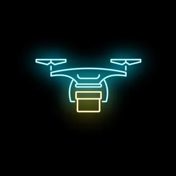 Drone delivering package with neon glowing lines concept 스톡 일러스트
