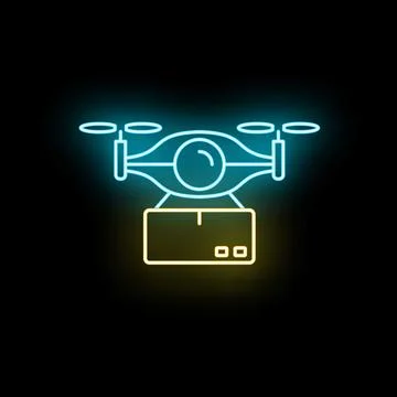 Drone delivering package with neon glowing lines 스톡 일러스트