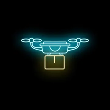 Drone delivering package with neon glowing lines concept Stock Illustration