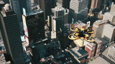 Drone Delivering Package Over City Stock Footage 331436144