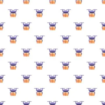 Drone delivering package seamless pattern on white background Illustrazione stock