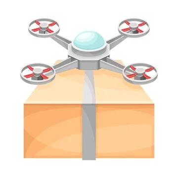 Drone delivering parcel box. Modern delivery service technology vector Stockillustratie