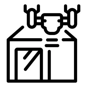 Drone delivering parcel to modern smart house building icon Illustrazione stock