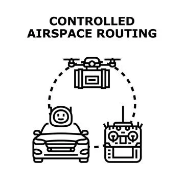 Drone delivering parcel with remote controlling car 库存插图