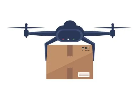 Drone delivers boxes . Non-contact delivery concept. Remote air drone with bo Stock Illustration