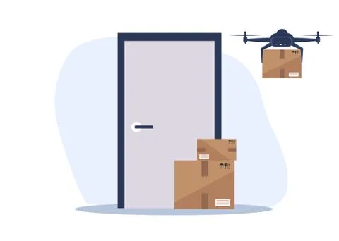 Drone delivers boxes . Non-contact delivery concept. Remote air drone with bo Stock Illustration
