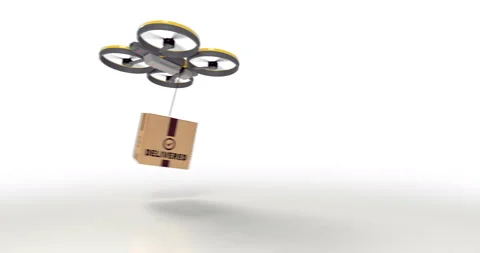 Drone delivers a package, 3D animation Stock Footage 130495947