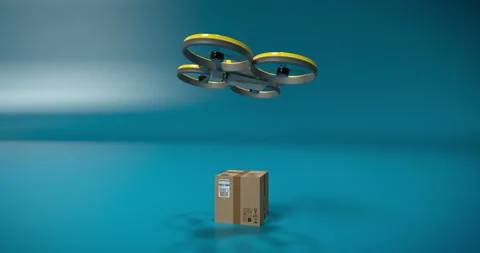 Drone delivers a package, 3D animation Stock Footage 130497217