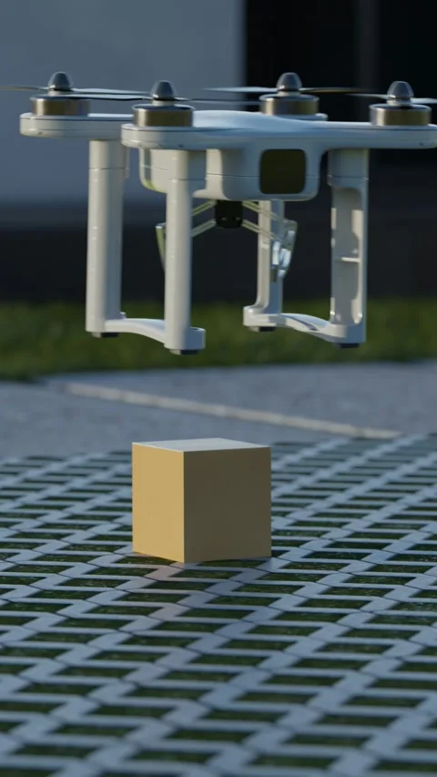 The drone delivers a parcel in a box.  Stock-Footage 265902691