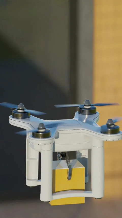 The drone delivers a parcel in a box. Stock Footage 265902722