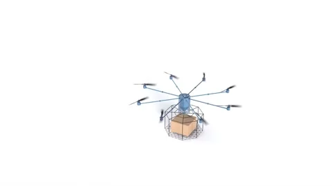Drone delivers parcels autonomous logistics on white bg 스톡 동영상 312475708