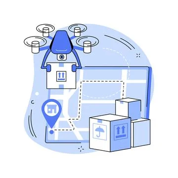 Drone delivery abstract concept vector illustration. Illustrazione stock