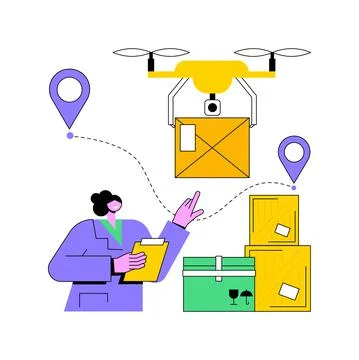 Drone delivery abstract concept vector illustration. Illustrazione stock