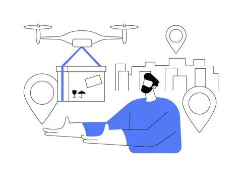 Drone delivery abstract concept vector illustration. Illustrazione stock