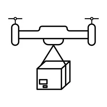 Drone delivery box icon. Flat pictogram for web. Line stroke. Isolated on whi Stock Illustration