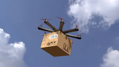 Drone Delivery Circulating Through The Sky With Parcel 4K (Alpha Channel) 스톡 동영상 110984042