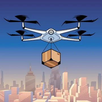 Drone Delivery In City Stockillustratie