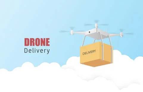 Drone delivery concept poster or banner with Drone transporting parcels in th Stock Illustration
