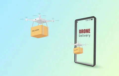 Drone delivery concept poster or banner with Drone transporting parcels in th Stock Illustration