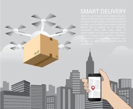 Drone delivery concept vector illustration. Quadcopter carrying a package イラスト素材