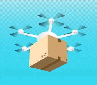 Drone delivery concept vector illustration. Quadcopter carrying a package 库存插图