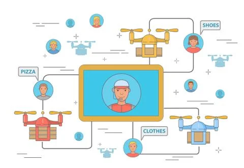Drone delivery concept vector illustration in flat style Stock Illustration