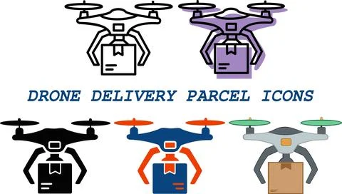 Drone delivery parcel autonomous logistics icons Stock Illustration