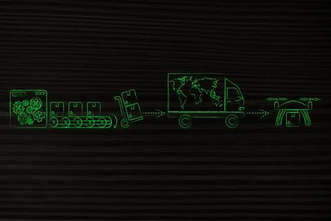 Drone delivery of a parcel from the warehouse Stock Illustration