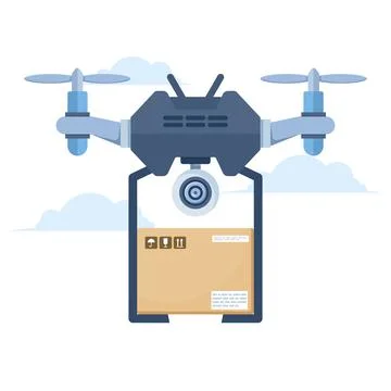 Drone delivery service concept featuring aerial parcel transportation Illustrazione stock