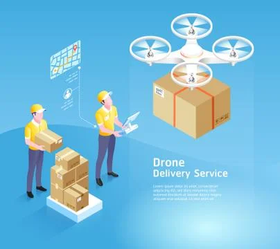 Drone delivery service technology. Vector illustrations. Stock Illustration
