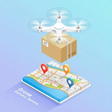 Drone delivery service technology. Vector illustrations. Stock Illustration