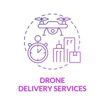 Drone delivery services purple gradient concept icon Stock Illustration