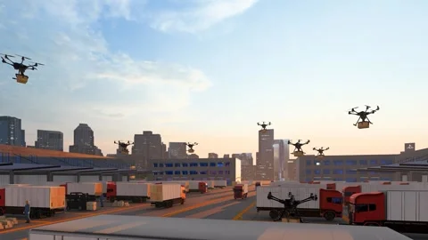 Drone delivery in smart logistics parks Stock Footage 325753824