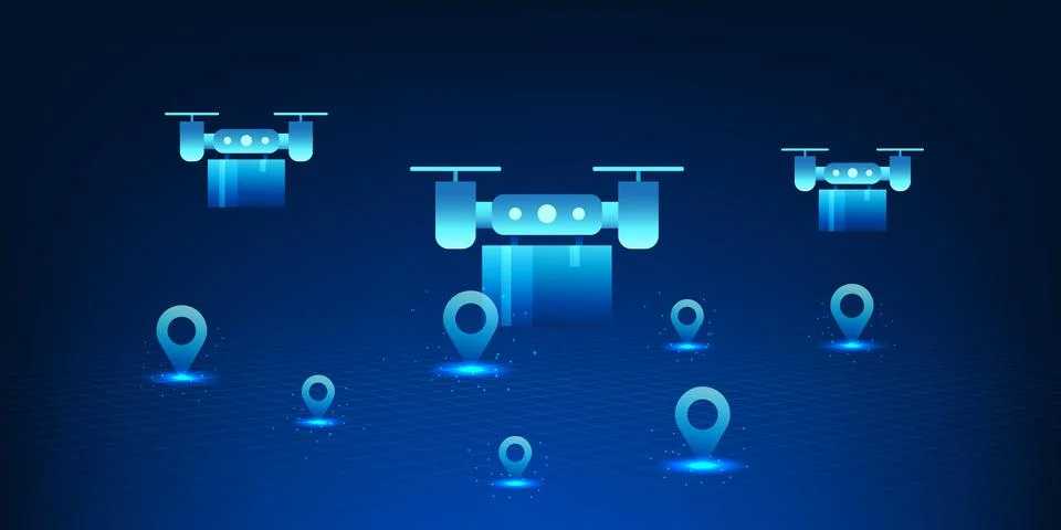 Drone Delivery Technology with GPS Navigation, Autonomous Aerial Shipping S.. Stockillustratie