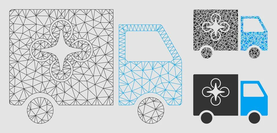 Drone Delivery Van Vector Mesh Wire Frame Model and Triangle Mosaic Icon Illustrazione stock
