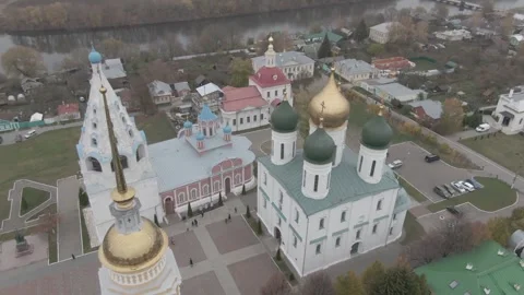 Drone descending above cathedral complex in Kolomna, D-log Stock Footage 330428373