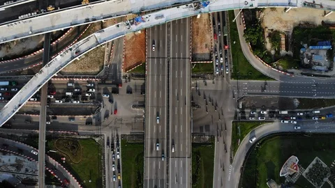 Drone Descending Down On the Highway Intersection Video stock 103351255