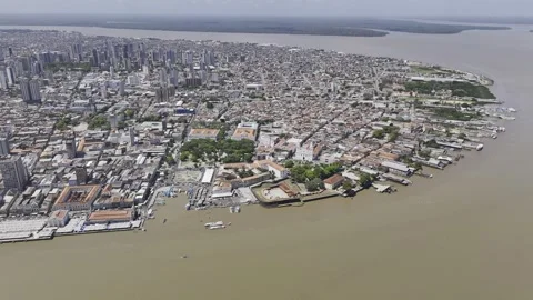 Drone descends down on Presépio Fort in center of Belém, Pará, Brazil Vídeos de archivo 284459566