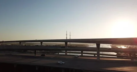 Drone Descends Over Freeways Stockbeeldmateriaal 123452145