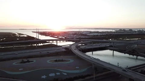 Drone Descends With Sunset Stock Footage 123451481