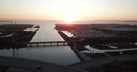 Drone Descends On Sunset Stock Footage 123451713