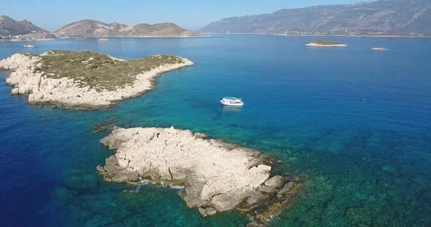 Drone Descends Through To The Diving Boat At Aegean Sea Stock Footage 140495033