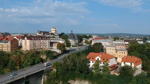 Drone Descent from High Bridge to River Canyon in Kamianets-Podilskyi, Ukraine Stock Footage 114082371