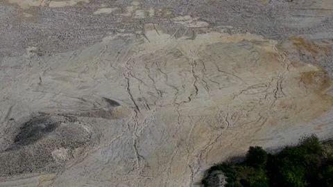 Drone descent over Essendon sand quarry, lunar-like terrain and alien planet Stock Footage 334817716