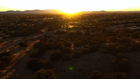 Drone Desert Landscape Pullout of sunset over house Video stock 108006843